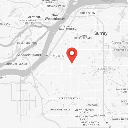 A map of Vancouver with the Surrey development marked in a red marker